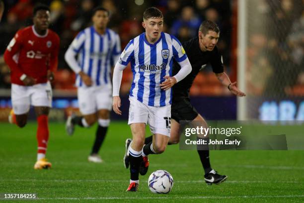 Scott High of Huddersfield Town during the Sky Bet Championship match between Barnsley and Huddersfield Town at Oakwell Stadium on December 04, 2021...