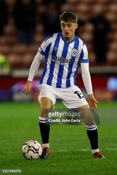 Scott High of Huddersfield Town during the Sky Bet Championship match between Barnsley and Huddersfield Town at Oakwell Stadium on December 04, 2021...