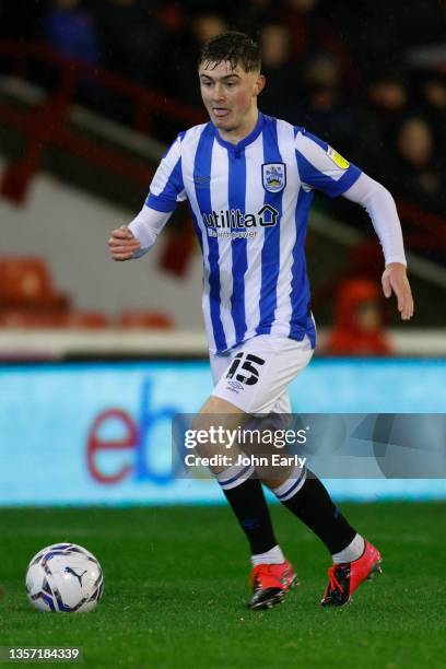 Scott High of Huddersfield Town during the Sky Bet Championship match between Barnsley and Huddersfield Town at Oakwell Stadium on December 04, 2021...