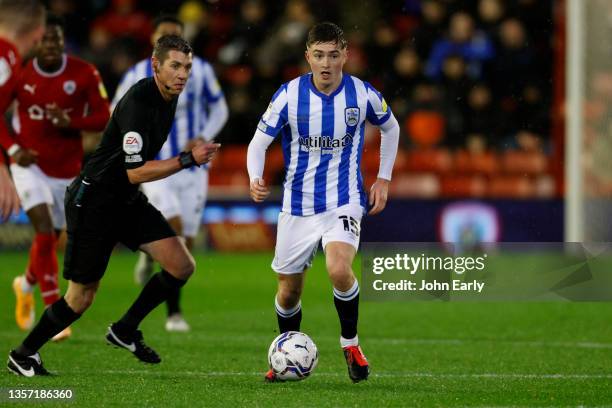 Scott High of Huddersfield Town during the Sky Bet Championship match between Barnsley and Huddersfield Town at Oakwell Stadium on December 04, 2021...