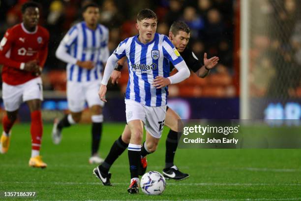 Scott High of Huddersfield Town during the Sky Bet Championship match between Barnsley and Huddersfield Town at Oakwell Stadium on December 04, 2021...