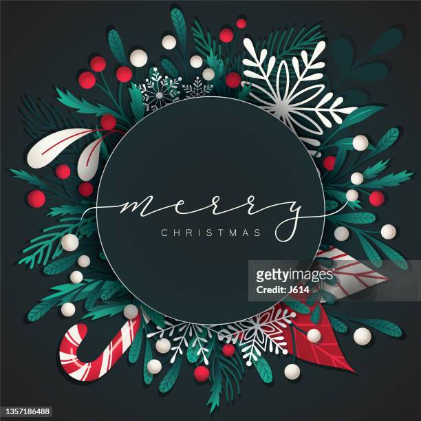 christmas greeting over a festive winter background - teal flowers stock illustrations