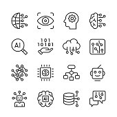 Artificial Intelligence & Machine Learning Icons — Monoline Series