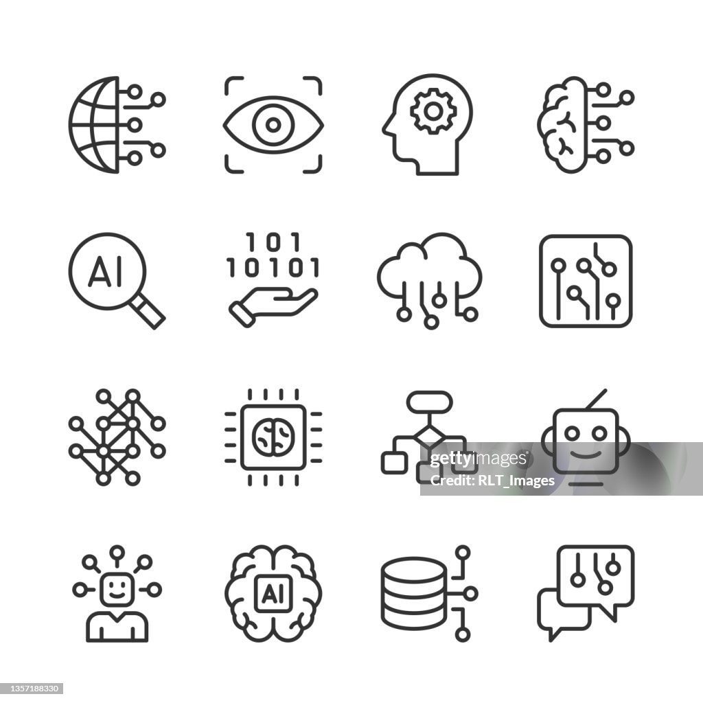 Artificial Intelligence & Machine Learning Icons — Monoline Series