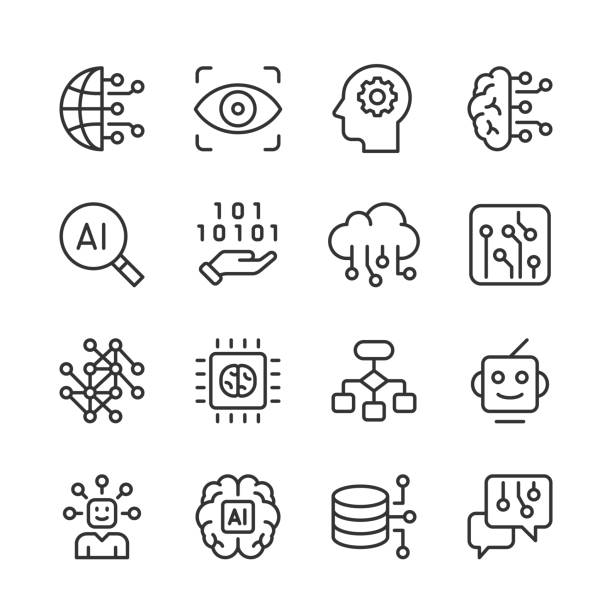 artificial intelligence & machine learning icons — monoline series - deep learning icon stock illustrations