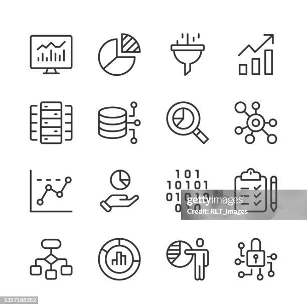 data & analytics icons — monoline serie - datenbank icon stock-grafiken, -clipart, -cartoons und -symbole