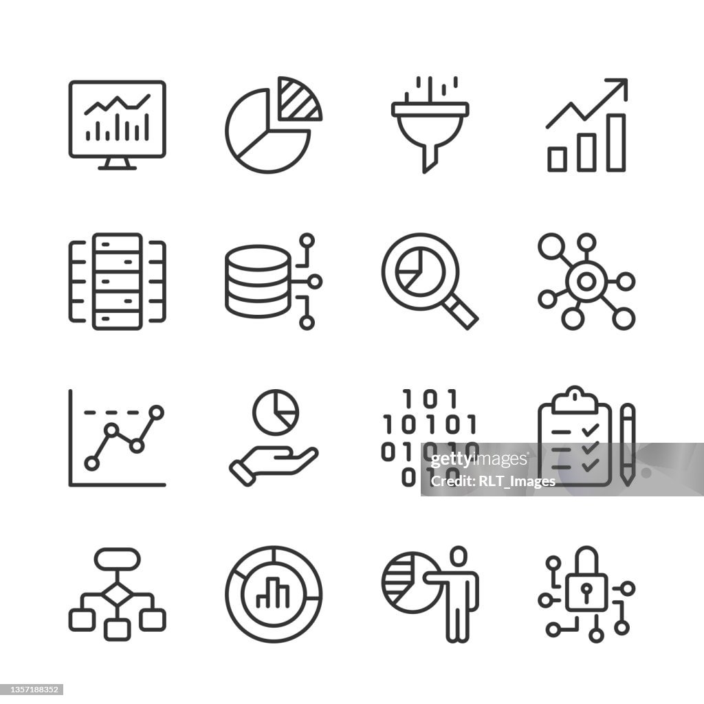 Ícones de Data & Analytics — Série Monoline