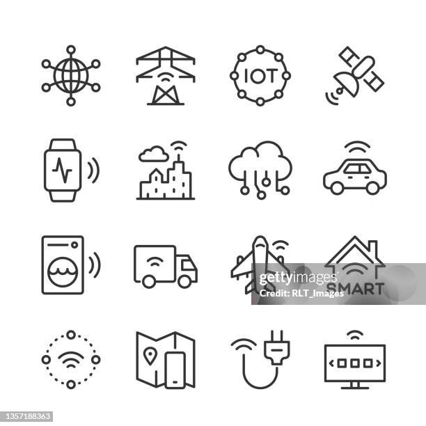 stockillustraties, clipart, cartoons en iconen met internet of things icons — monoline series - draadloze technologie