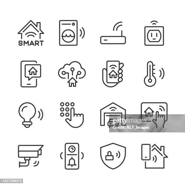 illustrazioni stock, clip art, cartoni animati e icone di tendenza di icone smart home — serie monoline - intelligenza