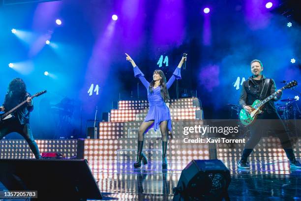 Spanish singer Aitana performs in concert at Palau Sant Jordi on December 04, 2021 in Barcelona, Spain.