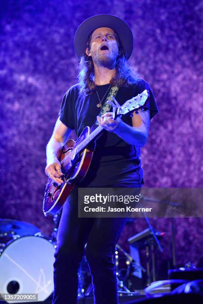 Wesley Schultz of The Lumineers performs on stage during Audacy Beach Festival at Fort Lauderdale Beach Park on December 04, 2021 in Fort Lauderdale,...