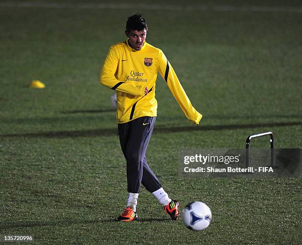 David Villa in action during the Barcelona training at Marinos Town on December 13, 2011 in Yokohama, Japan.