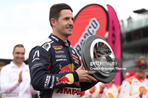 Jamie Whincup driver of the Red Bull Ampol Racing Holden Commodore ZB speaks after being inducted into the Supercars Hall of Famebefore the Bathurst...