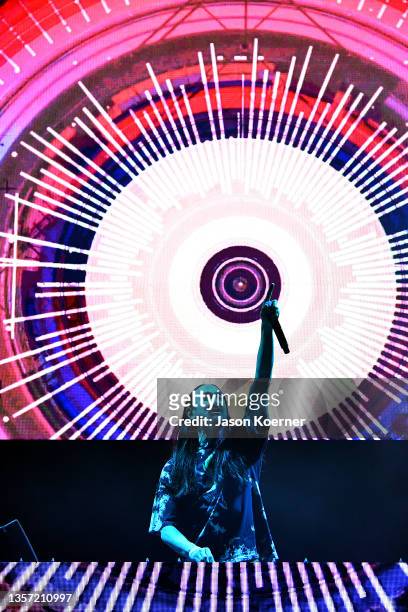 Steve Aoki performs on stage during Audacy Beach Festival at Fort Lauderdale Beach Park on December 04, 2021 in Fort Lauderdale, Florida.
