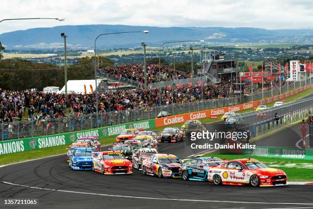 Tony D'Alberto drives the Shell V-Power Racing Ford Mustang leads at the start of the Bathurst 1000 which is part of the 2021 Supercars Championship,...
