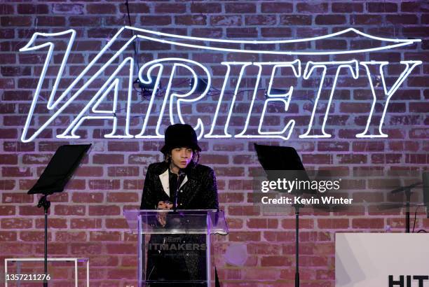 Iann Dior speaks onstage during Variety's Hitmakers Brunch presented by Peacock | Girls5eva on December 04, 2021 in Downtown Los Angeles.