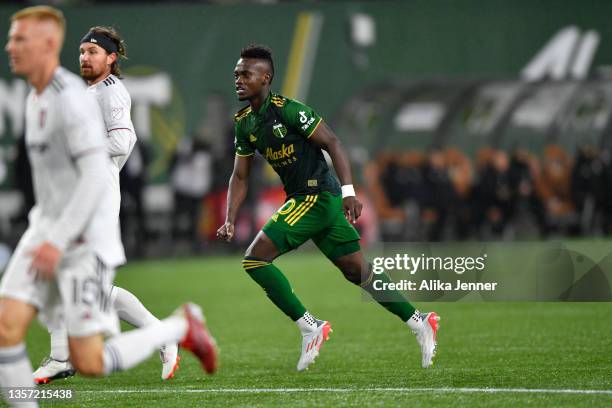 Santiago Moreno of Portland Timbers reacts after scoring a goal during the second half of the 2021 MLS Western Conference Playoff Final against Real...