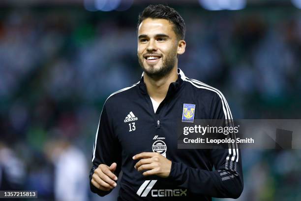 Diego Reyes of Tigres smiles before the semifinal second leg match between Leon and Tigres UANL as part of the Torneo Grita Mexico A21 Liga MX at...