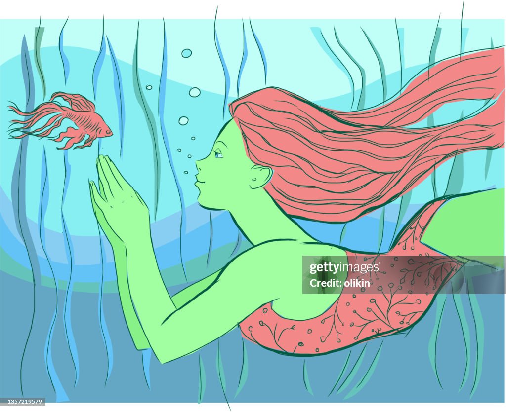 Schwimmendes Mädchen trifft süßen Fisch