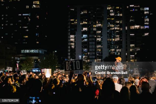 Texas Democratic gubernatorial candidate Beto O'Rourke speaks during a campaign rally at Republic Square on December 04, 2021 in Austin, Texas....