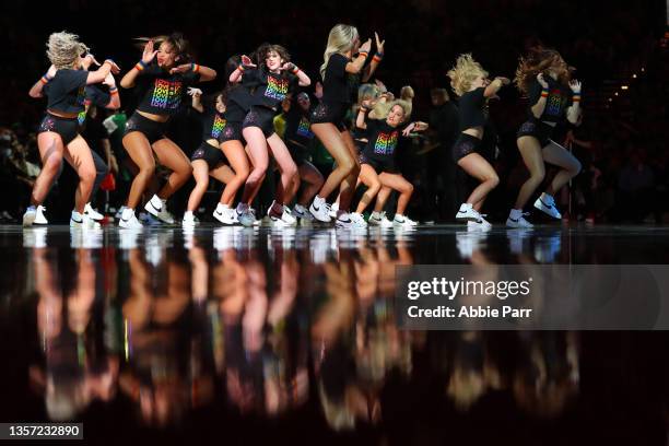 The Portland Trail Blazers dancers perform before the start of the fourth quarter during a game against the Boston Celtics at Moda Center on December...