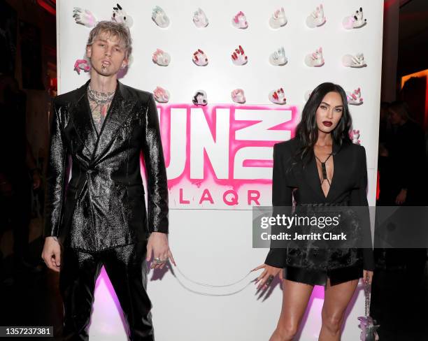 Megan Fox and Machine Gun Kelly attend Machine Gun Kelly's UN/DN LAQR Launch Event on December 04, 2021 in West Hollywood, California.