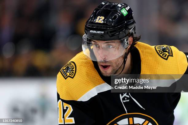 Craig Smith of the Boston Bruins looks on during the third period against the Ottawa Senators at TD Garden on November 09, 2021 in Boston,...