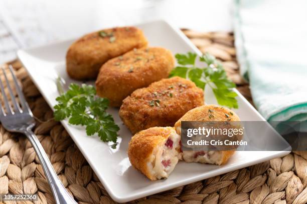 homemade serrano ham croquetas - serrano ham foto e immagini stock