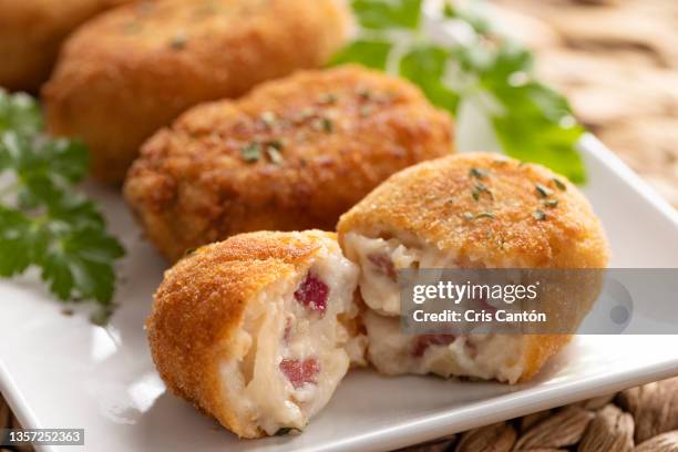 homemade serrano ham croquetas - spain food stock pictures, royalty-free photos & images