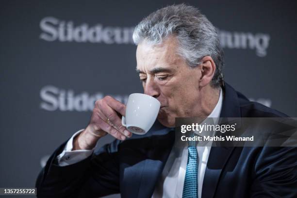 Frank Appel drinking coffee during the Sueddeutsche Zeitung Wirtschaftsgipfel at Adlon Kempinski Berlin on November 16, 2021 in Berlin, Germany.