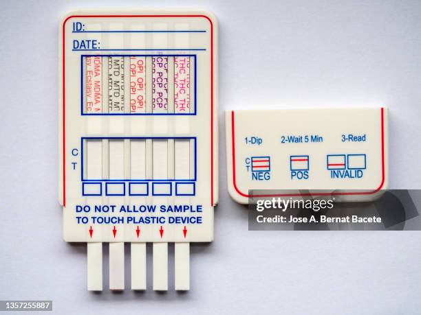 multi-drug screening kit for testing urine on a white background. - drug test stock pictures, royalty-free photos & images