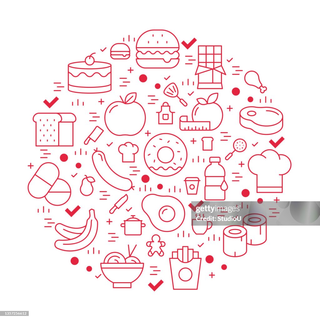 Food Round Design Template Line Icon Concept