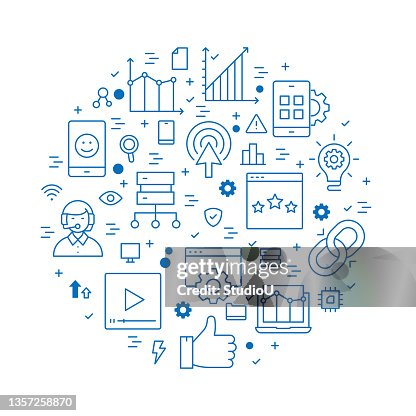 Search Engine Optimization Round Design Template Line Icon Concept Search Engine Optimization Round Design Template Line Icon Concept