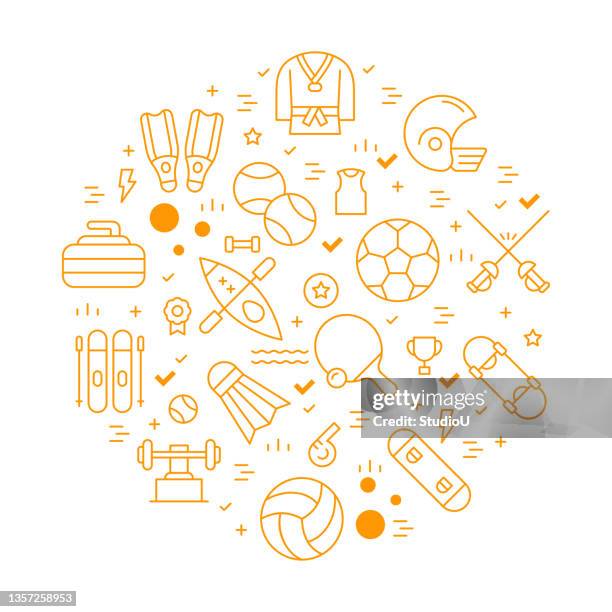 sport branches round design template line icon concept - baseball poster stock illustrations