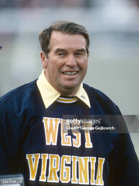 Head coach Don Nehlen of the West Virginia University Mountaineers looks on from the sideline during a college football game at Mountaineer Field in...