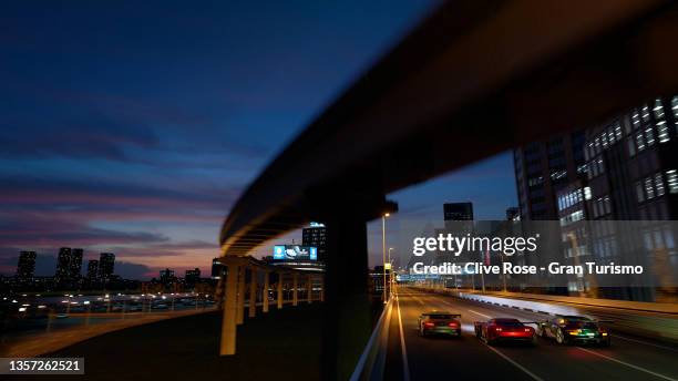 Race action from the Manufacturer Series during the Gran Turismo World Series Finals 2021 held at the virtual Tokyo city circuit, Japan on December...