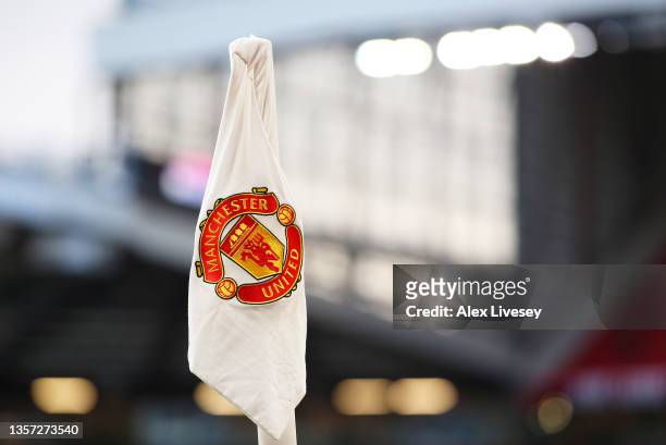 General view of a corner flag inside the stadium prior to the Premier League match between Manchester United and Crystal Palace at Old Trafford on...