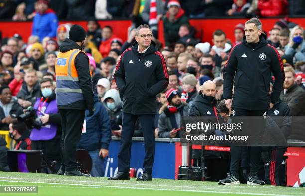 Ralf Rangnick, manager of Manchester United looks on during the Premier League match between Manchester United and Crystal Palace at Old Trafford on...