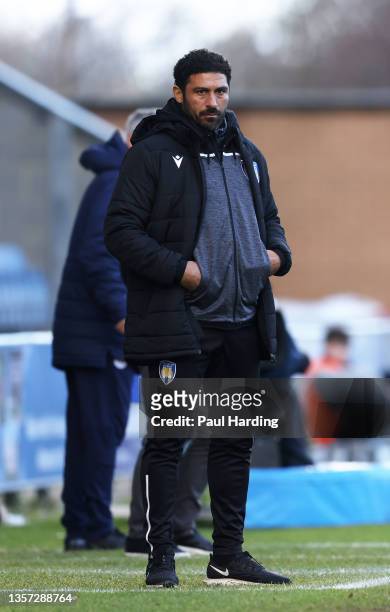Hayden Mullins, Colchester United F.C. Looks on during the Emirates FA Cup Second Round match between Colchester United and Wigan Athletic on...