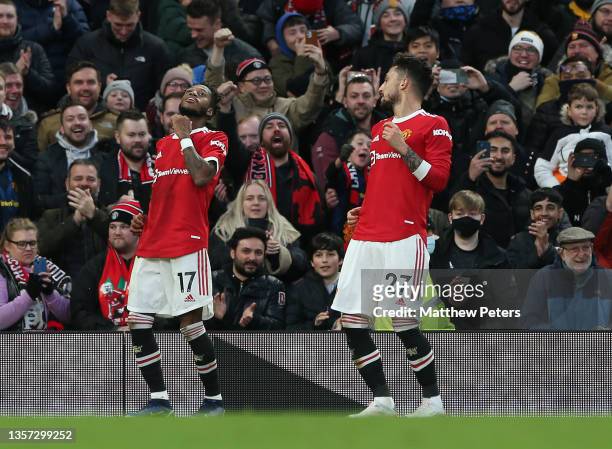Fred of Manchester United celebrates scoring their first goal during the Premier League match between Manchester United and Crystal Palace at Old...