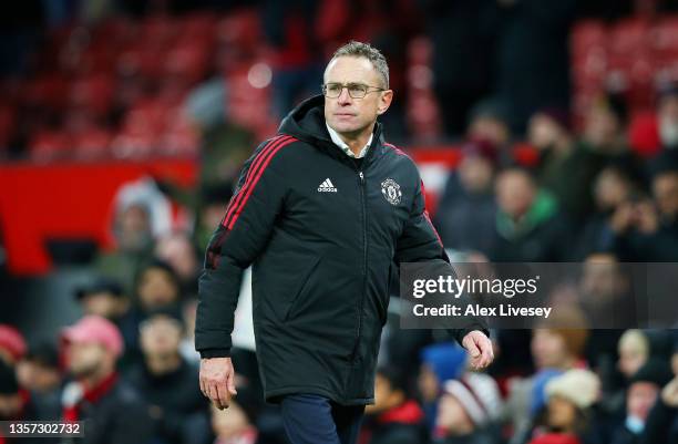 Ralf Rangnick, Manager of Manchester United looks on after the Premier League match between Manchester United and Crystal Palace at Old Trafford on...