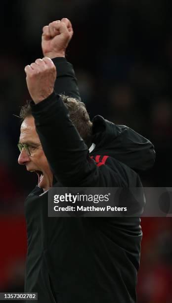 Interim Manager Ralf Rangnick of Manchester United celebrates after the Premier League match between Manchester United and Crystal Palace at Old...