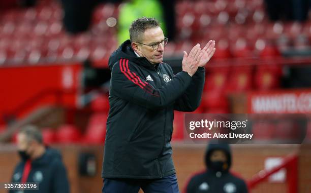 Ralf Rangnick, Manager of Manchester United acknowledges the fans after the Premier League match between Manchester United and Crystal Palace at Old...