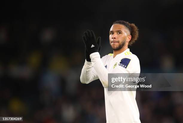 Tyler Roberts of Leeds United acknowledges the fans after the Premier League match between Leeds United and Brentford at Elland Road on December 05,...