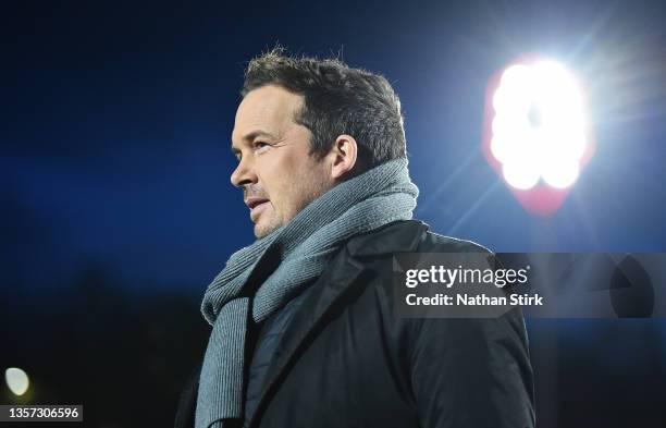Kevin Davies, ITV Pundit looks on prior to the Emirates FA Cup Second Round match between Salford City and Chesterfield FC on December 05, 2021 in...
