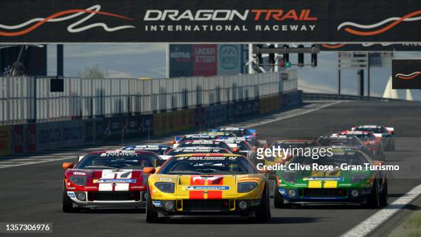 General view of the start of Nations Cup Grand Final during the Gran Turismo World Series Finals 2021 run on the fictional Dragon Trail circuit on...