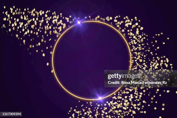 golden  luxury circle on purple gradient abstract background. - purple glitter stock pictures, royalty-free photos & images