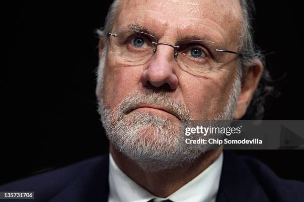 Former MF Global Chairman and CEO Jon Corzine testifies before the Senate Agriculture, Nutrition and Forestry Committee about the demise and...