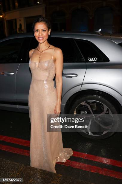 Gugu Mbatha Raw arrives in an Audi at the BIFAs at Old Billingsgate on December 05, 2021 in London, England.