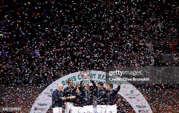 Captain Shamil Tarpischev, Danil Medvedev, Andrey Rublev, Aslan Karatsev, Karen Kachanov and Evgeny Donskoy of The Russian Tennis Federation...